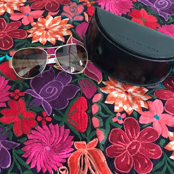 Marc By Marc Jacobs Accessories - Marc Jacobs Aviator White & Gold Sunglasses